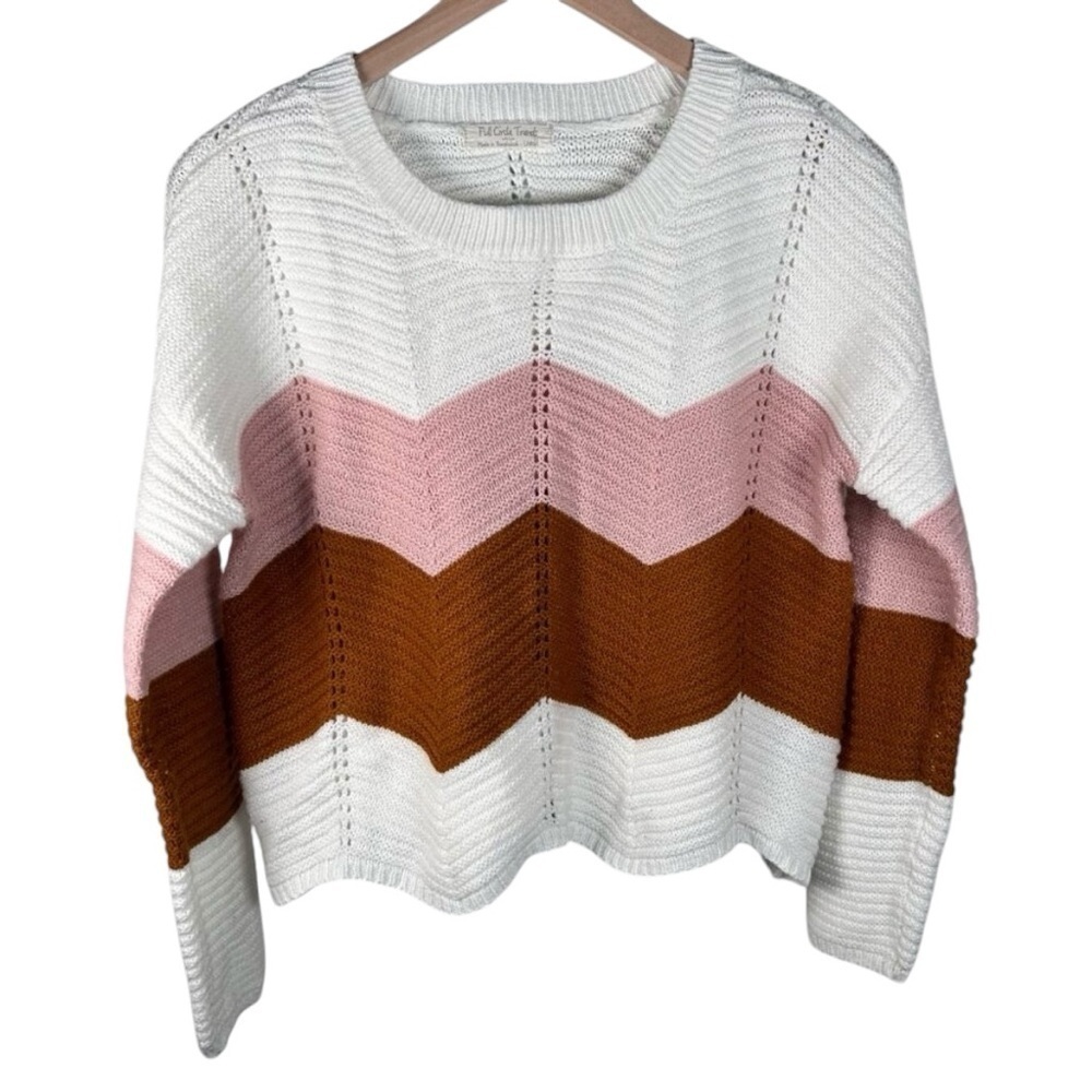 Full Circle Size Large Sweater Knit Pink Striped Cozy Comfy Stretch